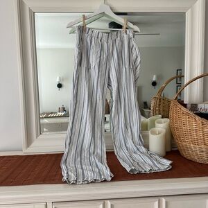 SO Women's Wide Leg Pants - White with Blue and Gray Stripes